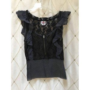 FREE PEOPLE Black Gray Sleeveless Lace Blouse Sz 6
